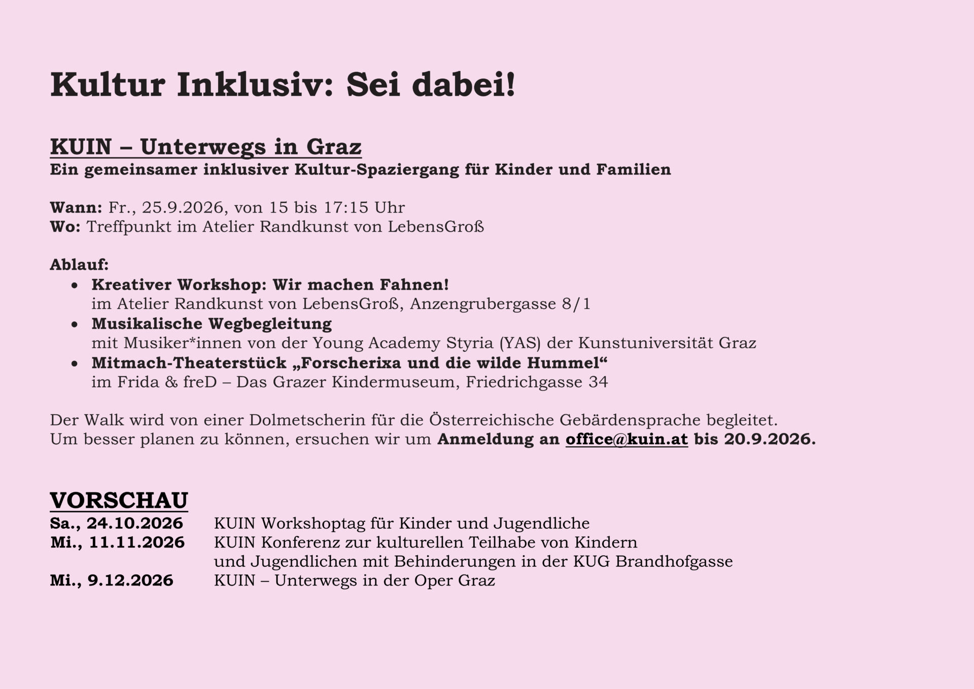 KUIN Programm 2026 — Veranstaltungsübersicht